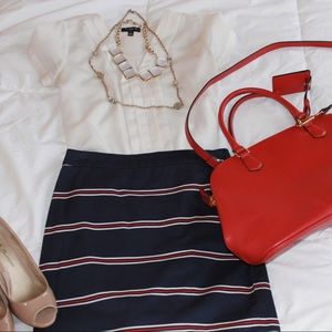 Spunky and Sporty Res, White and Navy Pencil Skirt